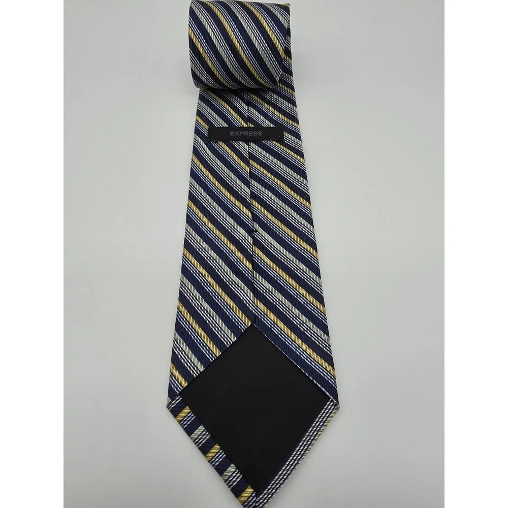 Express Blue Yellow White Striped Necktie Italian Silk Tie 58